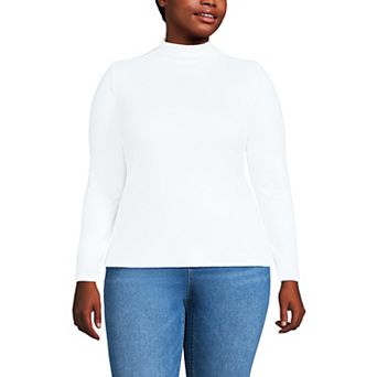 Plus Size Lands' End Drapey Rib Skimming Long Sleeve Mockneck Top