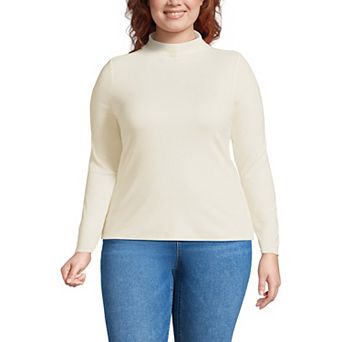 Plus Size Lands' End Drapey Rib Skimming Long Sleeve Mockneck Top