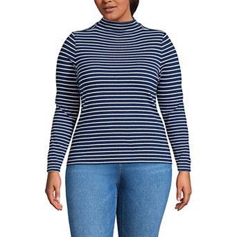 Plus Size Lands' End Drapey Rib Skimming Long Sleeve Mockneck Top