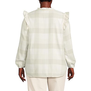 Plus Size Lands' End Ruffle Front Flannel Popover Blouse