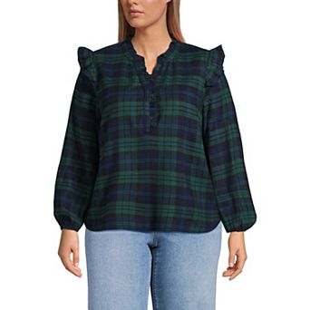 Plus Size Lands' End Ruffle Front Flannel Popover Blouse