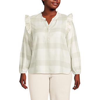 Plus Size Lands' End Ruffle Front Flannel Popover Blouse