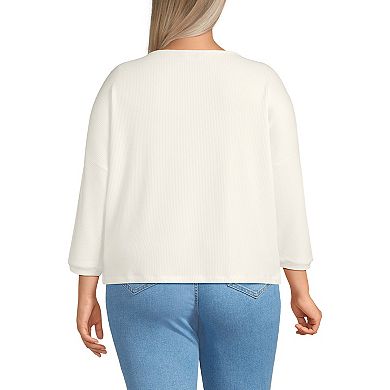 Plus Size Lands' End 3/4 Sleeve Cozy Rib Dolman Top