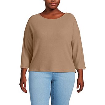 Plus Size Lands' End 3/4 Sleeve Cozy Rib Dolman Top