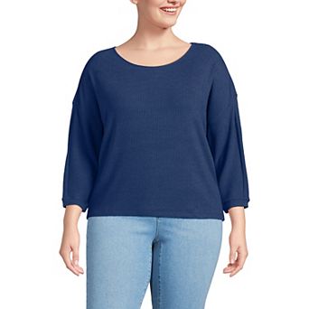 Plus Size Lands' End 3/4 Sleeve Cozy Rib Dolman Top