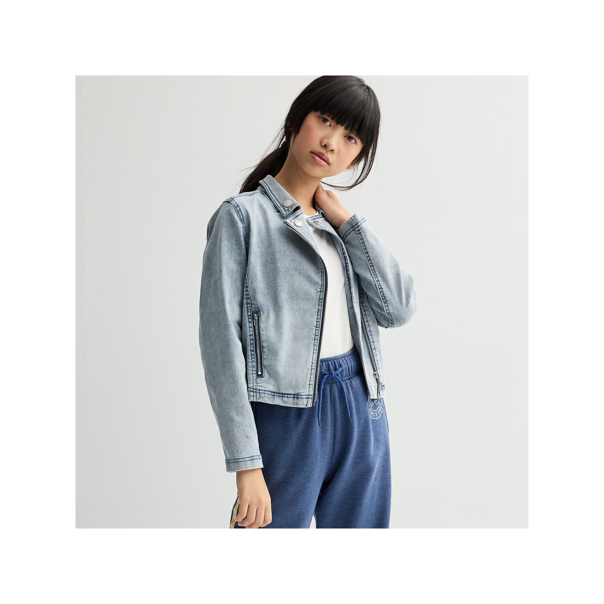 Girls 7-16 Limited Too Denim Moto Jacket, Girls, Size: Small, Medium Blue