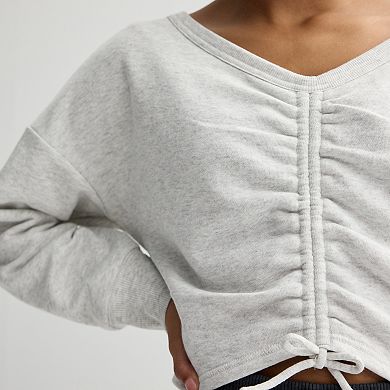 Girls 7-16 Limited Too Cinch Front Wide V-Neck Fleece Top