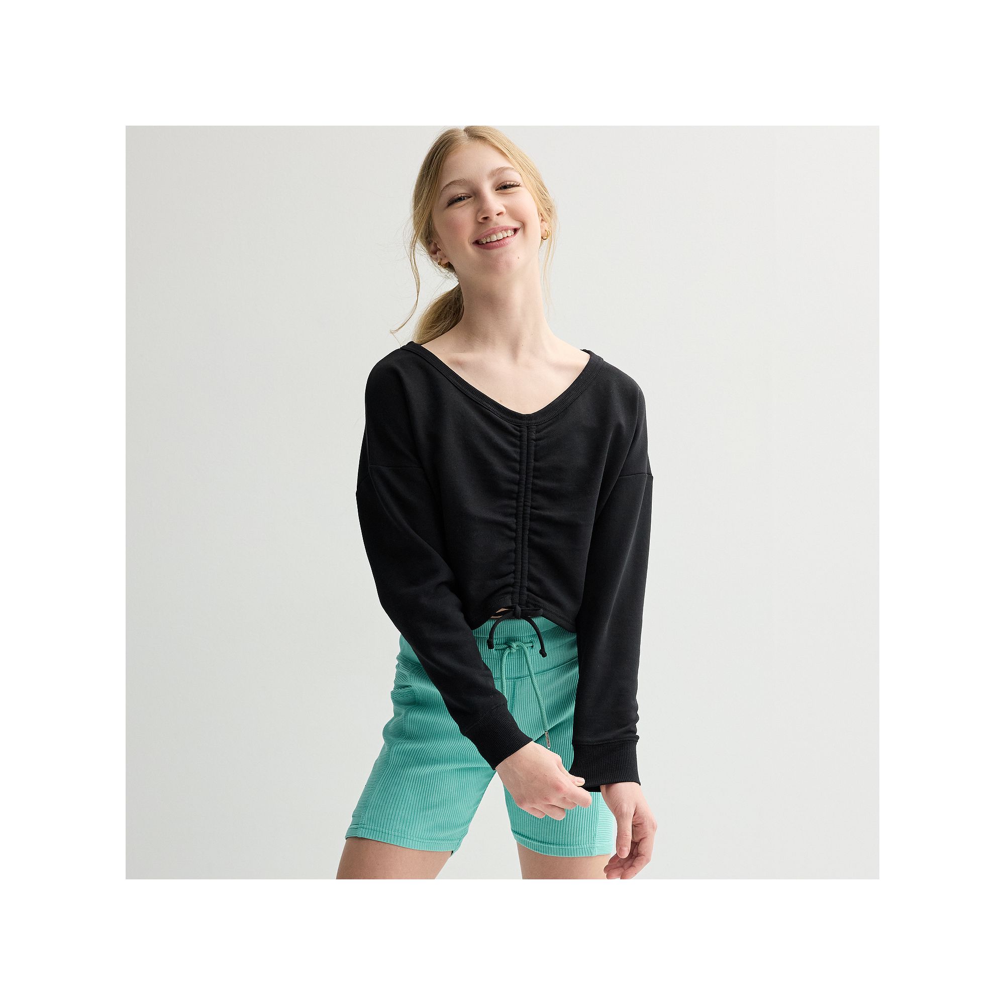 Girls 7-16 Limited Too Cinch Front Wide V-Neck Fleece Top, Girls, Size: Sm