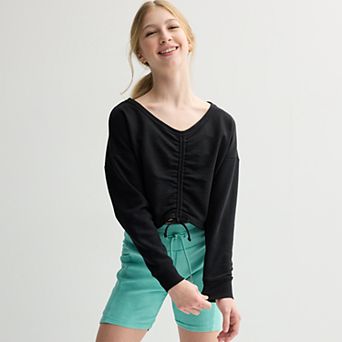 Girls 7-16 Limited Too Cinch Front Wide V-Neck Fleece Top