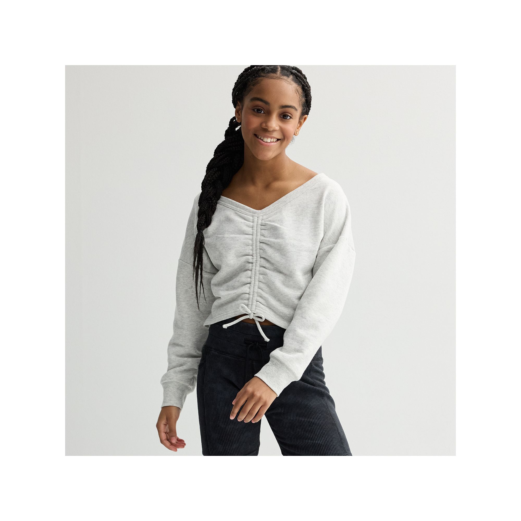 Girls 7-16 Limited Too Cinch Front Wide V-Neck Fleece Top, Girls, Size: Sm