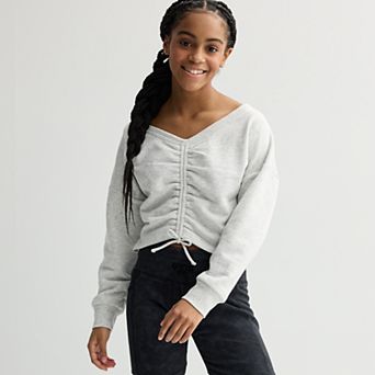 Girls 7-16 Limited Too Cinch Front Wide V-Neck Fleece Top