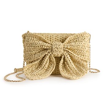 LC Lauren Conrad Kehlani Straw Bow Clutch