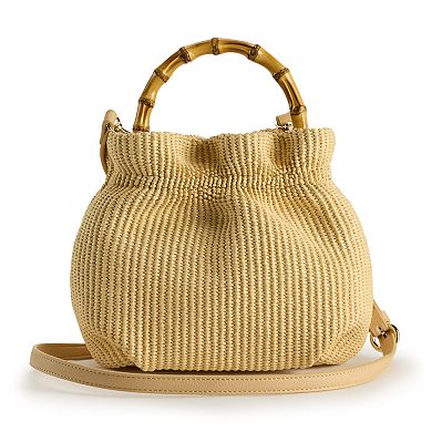 LC Lauren Conrad Summer Ruched Top Handle Straw Purse