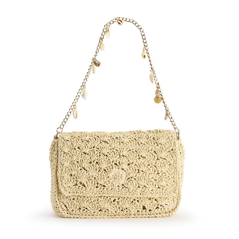 LC Lauren Conrad Cecilia Shell Chain Straw Shoulder Bag, Light Natural Brown