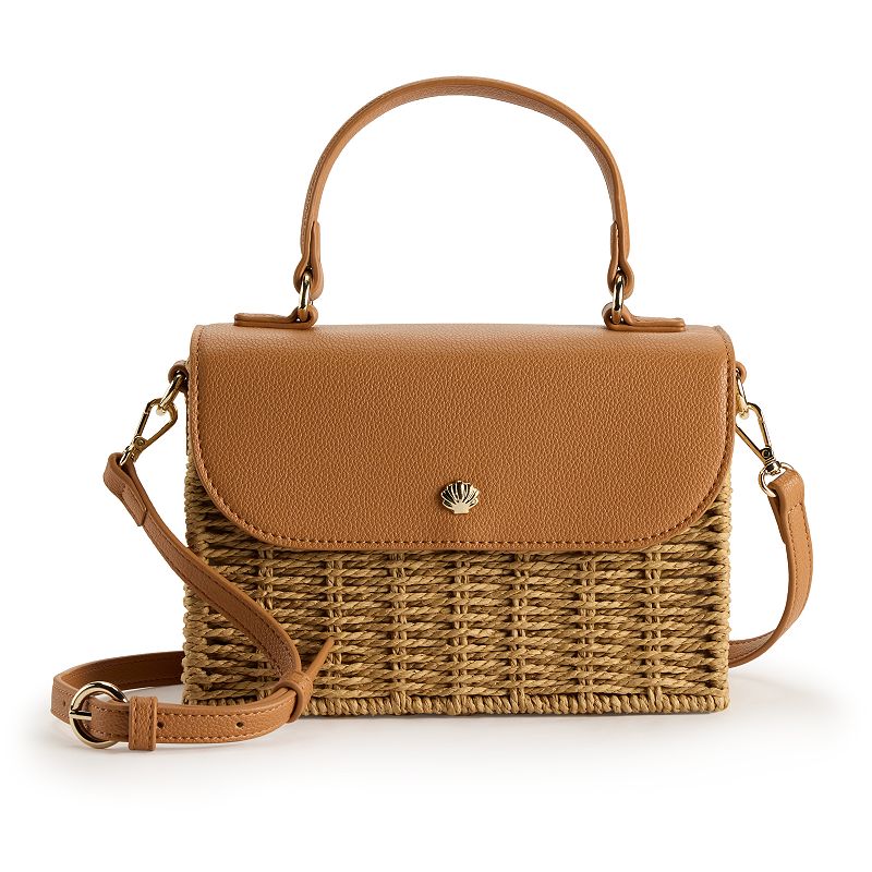 Women's LC Lauren Conrad Juliette Top Handle Wicker Flap Purse, Natural Brown