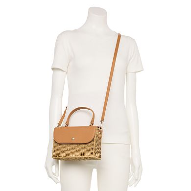 LC Lauren Conrad Juliette Top Handle Wicker Flap Purse