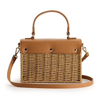 LC Lauren Conrad Juliette Top Handle Wicker Flap Purse