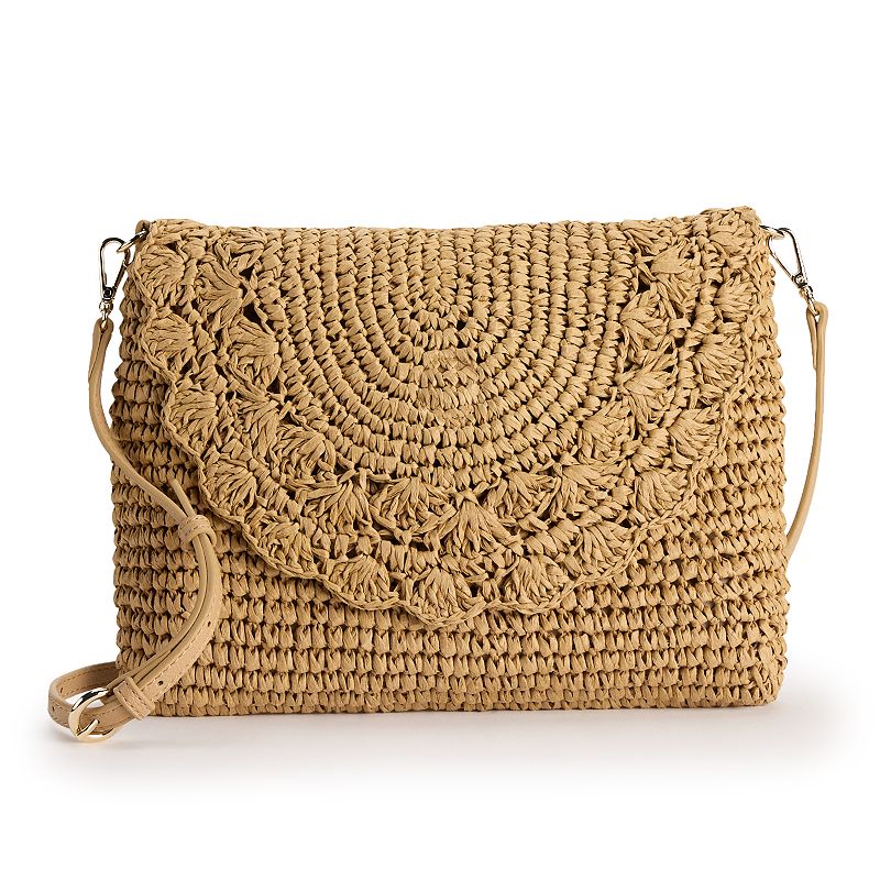 LC Lauren Conrad Candace Scallop Flap Crochet Crossbody Bag, Dark Natural Brown