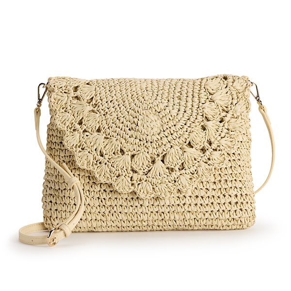 LC Lauren Conrad Candace Scallop Flap Crochet Crossbody Bag - Light Natural Straw
