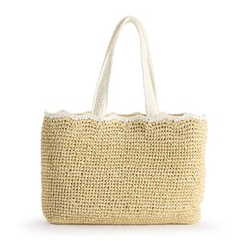 LC Lauren Conrad Debbie Crochet Straw Tote