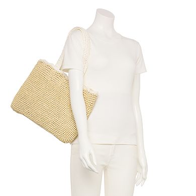 LC Lauren Conrad Debbie Crochet Straw Tote