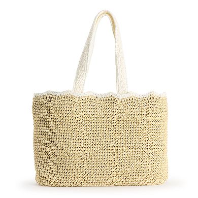 LC Lauren Conrad Debbie Crochet Straw Tote
