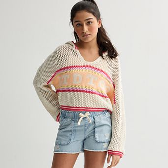 Girls 7-16 Limited Too Crochet Cropped Logo Hoodie