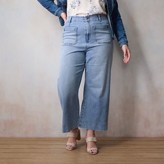 Plus Size LC Lauren Conrad Super High Rise Wildflower Wide Leg Cropped Jeans