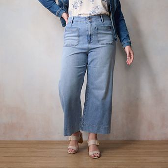 Plus Size LC Lauren Conrad Super High Rise Wildflower Wide Leg Cropped Jeans