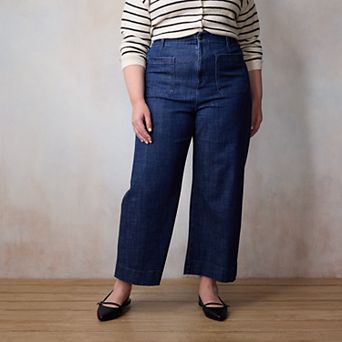 Plus Size LC Lauren Conrad Super High Rise Wildflower Wide Leg Cropped Jeans