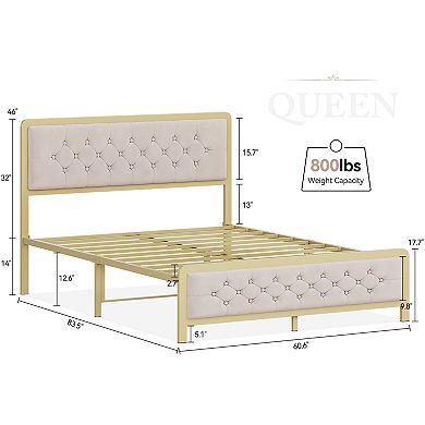 Queen Bed Frame with Headboard, Upholstered Bed Frame Queen Size with Tufted Headboard