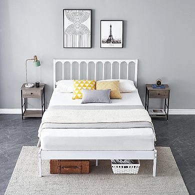 14 inch Queen Size Bed Frame Metal Platform Mattress Foundation with Headboard