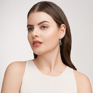 Dynasty Jade 18k Gold Over Silver Genuine Nephrite Jade & Diamond Accent Dangle Leverback Earrings