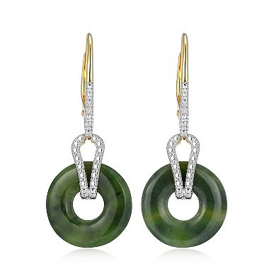 Dynasty Jade 18k Gold Over Silver Genuine Nephrite Jade & Diamond Accent Dangle Leverback Earrings