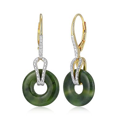 Dynasty Jade 18k Gold Over Silver Genuine Nephrite Jade & Diamond Accent Dangle Leverback Earrings