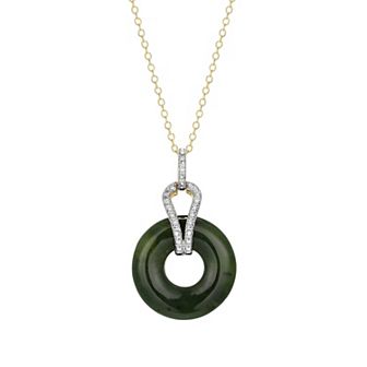 Dynasty Jade 18k Gold Over Silver Genuine Nephrite Jade & Diamond Accent Pendant Necklace