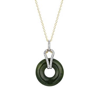 Dynasty Jade 18k Gold Over Silver Genuine Nephrite Jade & Diamond Accent Pendant Necklace