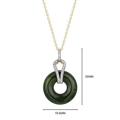 Dynasty Jade 18k Gold Over Silver Genuine Nephrite Jade & Diamond Accent Pendant Necklace