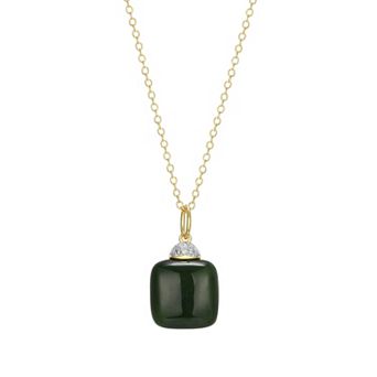 Dynasty Jade 18k Gold Over Silver Genuine Nephrite Jade & Diamond Accent Pendant Necklace