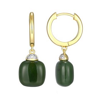 Dynasty Jade 18k Gold Over Silver Genuine Nephrite Jade & Diamond Accent Drop Earrings