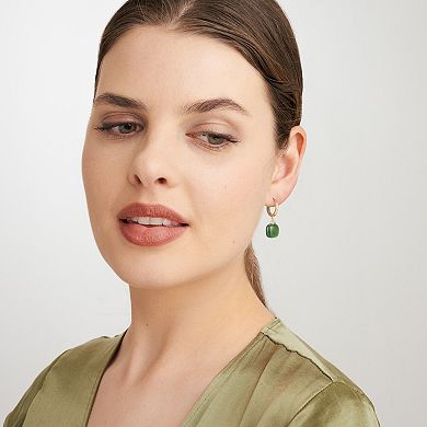 Dynasty Jade 18k Gold Over Silver Genuine Nephrite Jade & Diamond Accent Drop Earrings