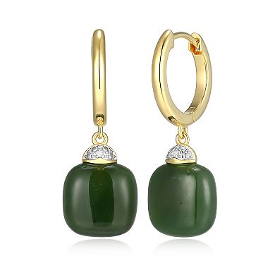 Dynasty Jade 18k Gold Over Silver Genuine Nephrite Jade & Diamond Accent Drop Earrings