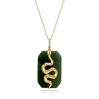 Dynasty Jade 18k Gold Over Silver Nephrite Jade & Diamond Accent Snake Pendant Necklace