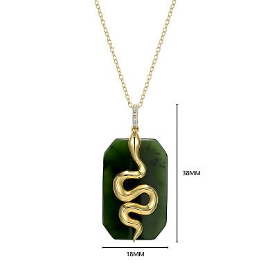 Dynasty Jade 18k Gold Over Silver Nephrite Jade & Diamond Accent Snake Pendant Necklace