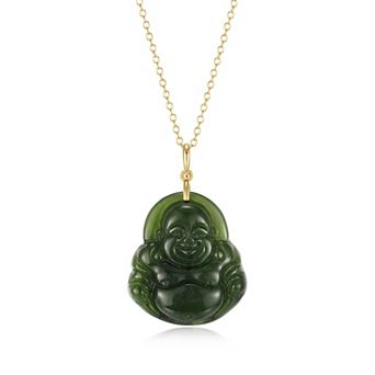 Dynasty Jade 18k Gold Over Silver Nephrite Jade Laughing Buddha Pendant Necklace