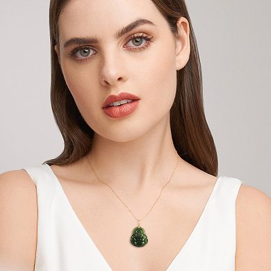 Dynasty Jade 18k Gold Over Silver Nephrite Jade Laughing Buddha Pendant Necklace