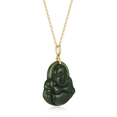 Dynasty Jade 18k Gold Over Silver Nephrite Jade Laughing Buddha Pendant Necklace