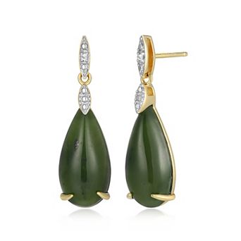 Dynasty Jade 18k Gold Over Silver Nephrite Jade & Diamond Accent Teardrop Dangle Earrings