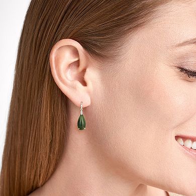 Dynasty Jade 18k Gold Over Silver Nephrite Jade & Diamond Accent Teardrop Dangle Earrings