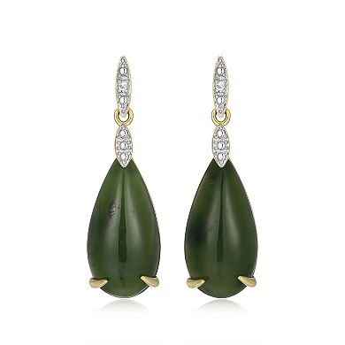 Dynasty Jade 18k Gold Over Silver Nephrite Jade & Diamond Accent Teardrop Dangle Earrings